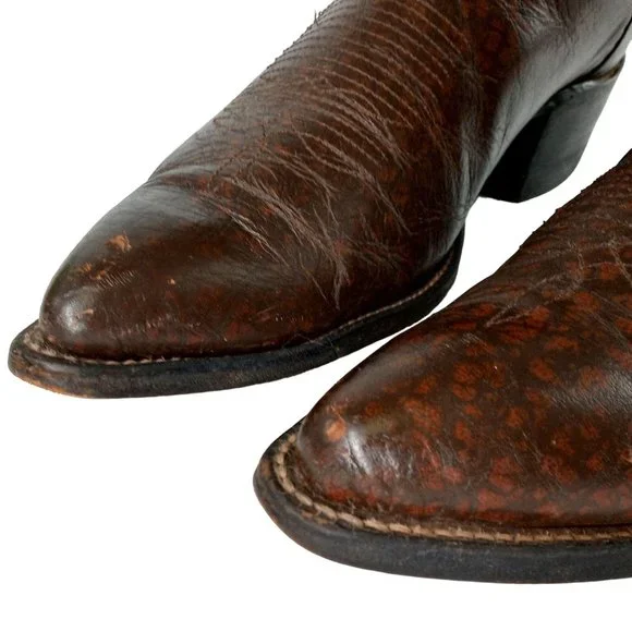 Tony Lama Cowboy Boots Brown Leather Mens 10.5 A Narrrow Width Vintage Western